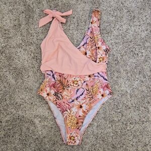 Tropical One Piece Swimsuit Pink Floral Size 0XL